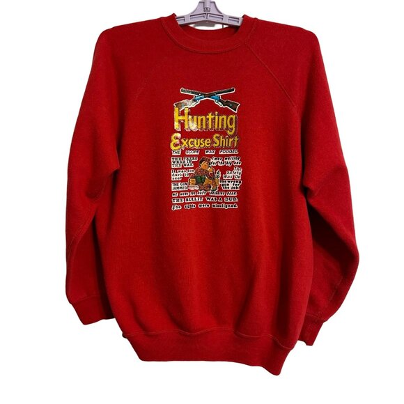 VTG 80's Hunting Excuse Red Raglan Sleeve Sweatshirt SZ L Novelty Made In USA - Picture 1 of 8